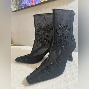 Enzo Angiolini Y-Aschley Black Boot Bootie Beaded Mesh Square Heel and Toe